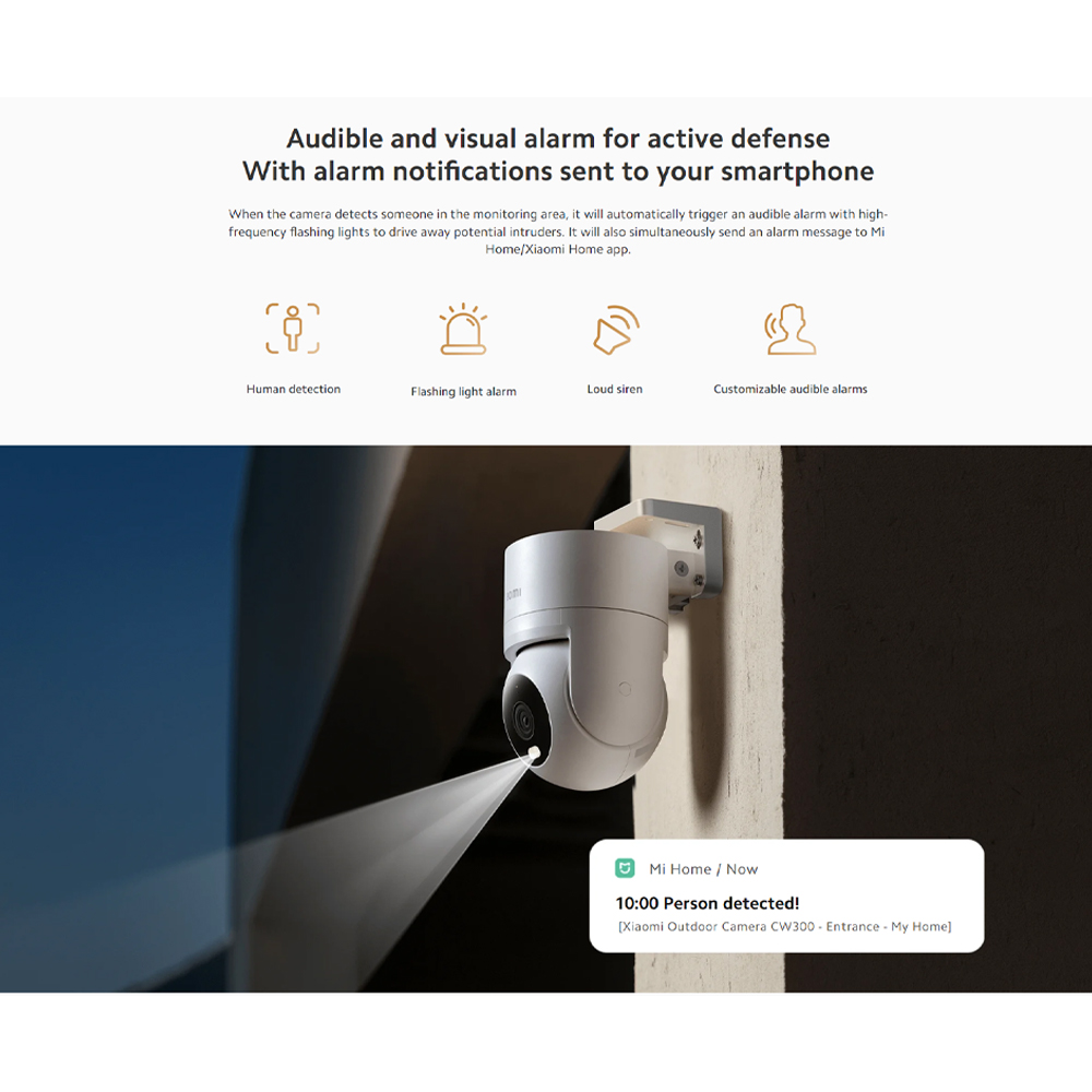 Xiaomi 2500P Outdoor Camera CW300  | Smart Full-Color Night Vision | IP66 Water and Dust Resistant | AI Human Tracking | Audible and Visual Alarm
