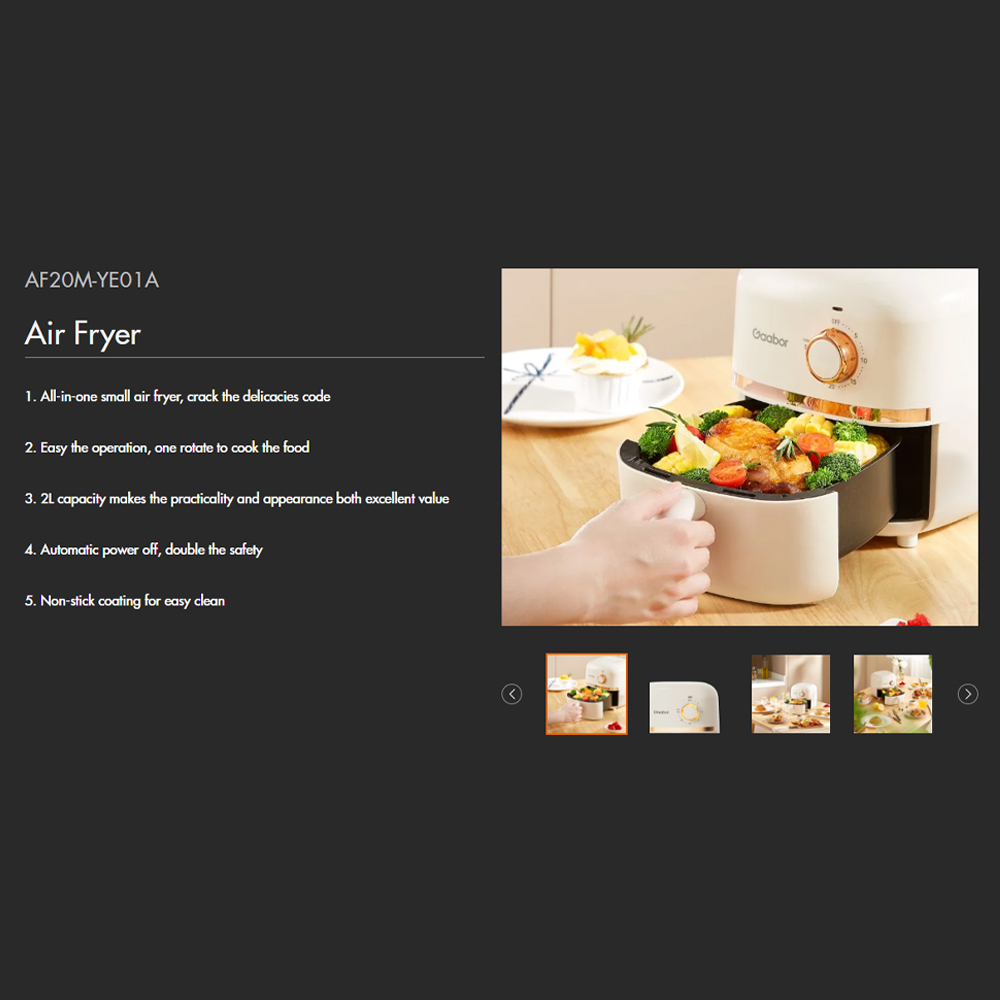 Gaabor 2L Air Fryer Parameters AF20M-YE01A | 360° Circulating Hot Air | Easy The Operating | Easy To Clean | 1  Year General Warranty