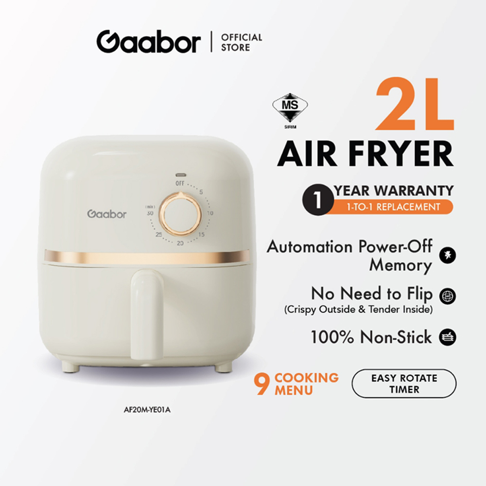 Gaabor 2L Air Fryer Parameters AF20M-YE01A | 360° Circulating Hot Air | Easy The Operating | Easy To Clean | 1  Year General Warranty