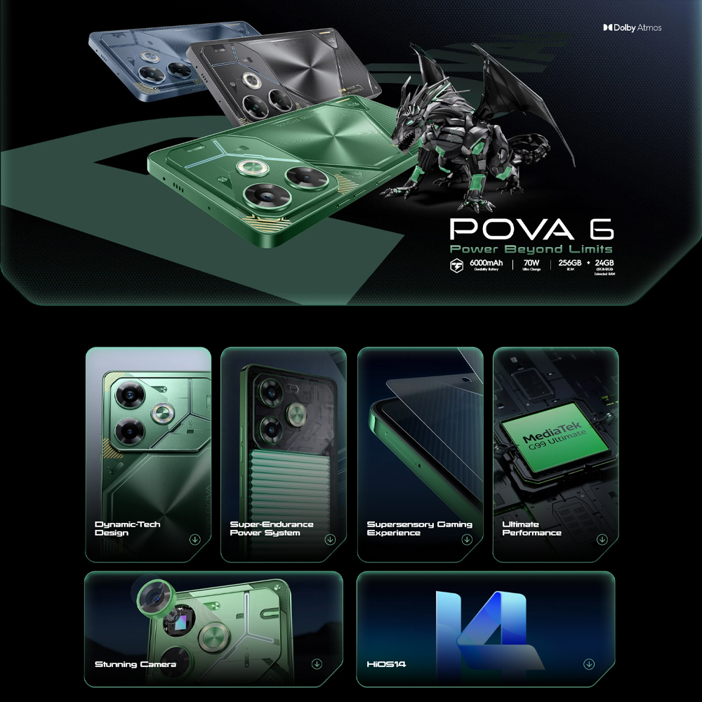 Tecno POVA 6 8GB+256GB | Mediatek Helio G99 Ultimate (6 nm) | Dual Sims | LTE