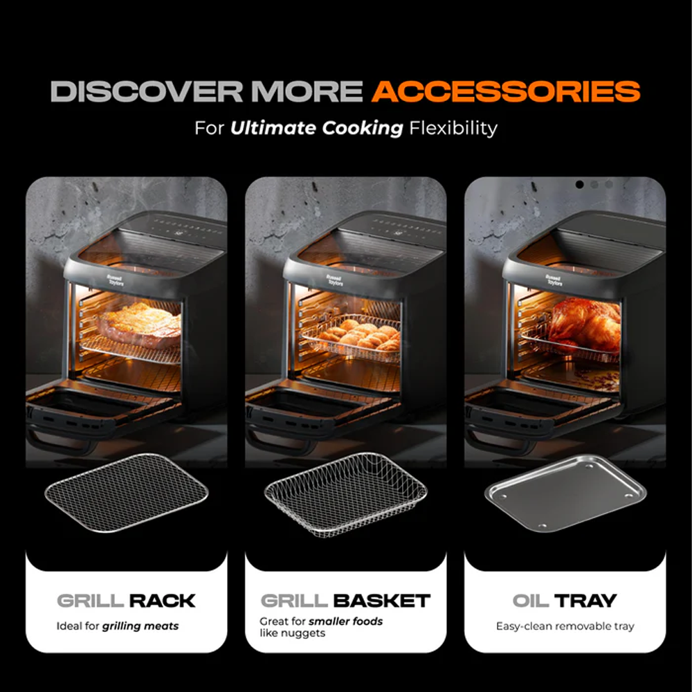 Russell Taylors 13L Omni View Air Fryer Oven with Rotisserie AF-50 | 1800W | Digital Touch Screen | 12 preset cooking programmes
