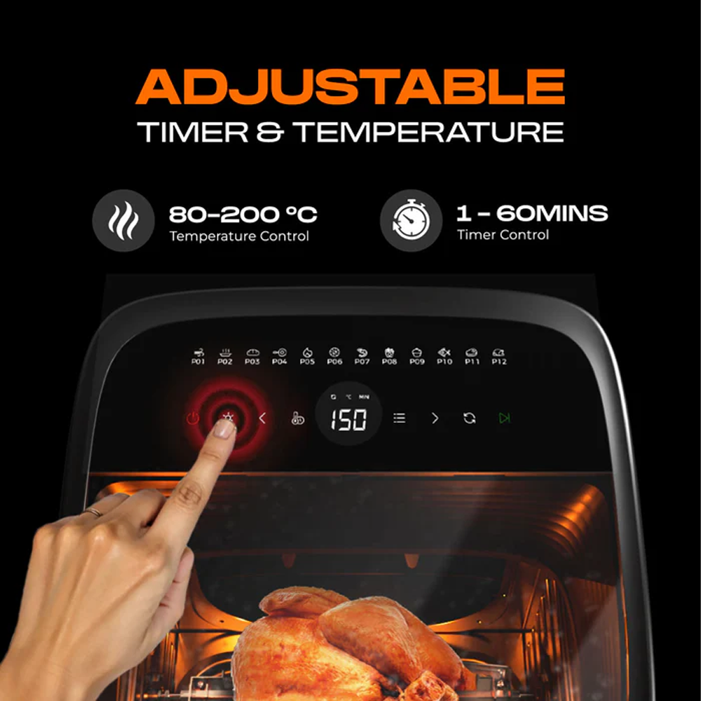 Russell Taylors 13L Omni View Air Fryer Oven with Rotisserie AF-50 | 1800W | Digital Touch Screen | 12 preset cooking programmes
