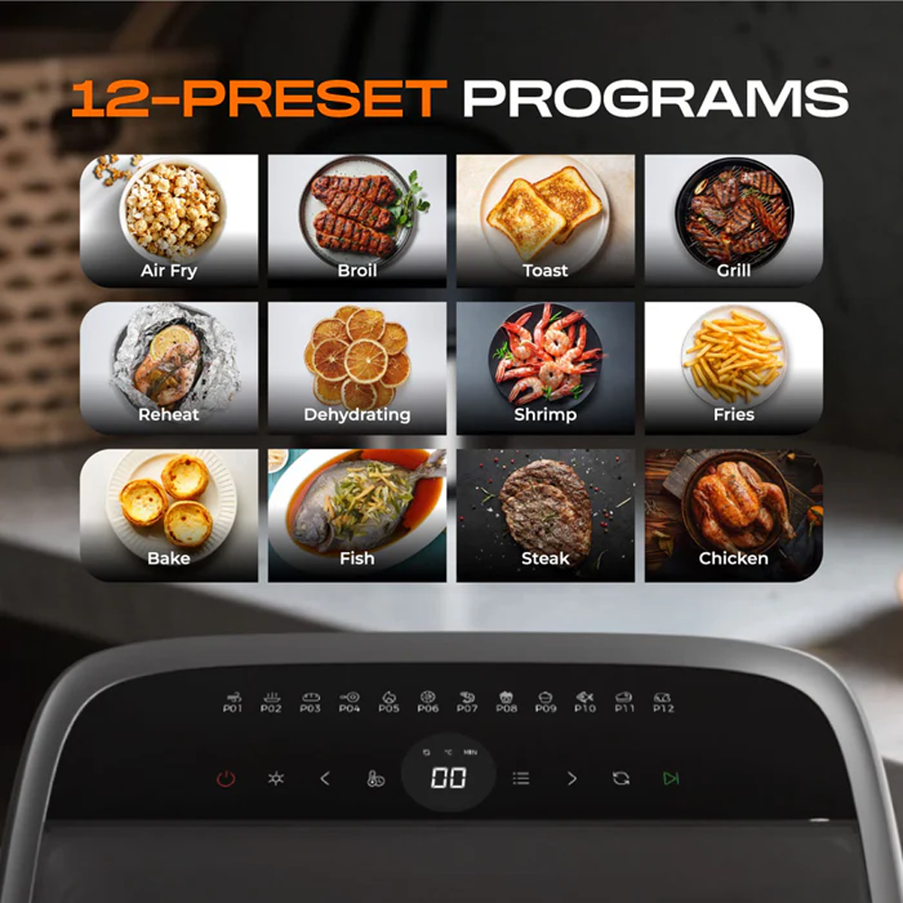 Russell Taylors 13L Omni View Air Fryer Oven with Rotisserie AF-50 | 1800W | Digital Touch Screen | 12 preset cooking programmes