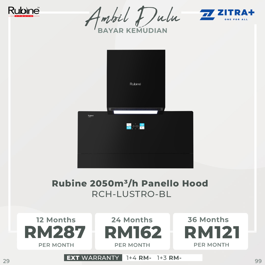Rubine 2050m³/h Panello Hood RCH-LUSTRO-BL | 2+1 Extraction Speed | Cool-Breeze | Air Exchange | Smart Motion Sensor | Hood with 1.5 Year Warranty