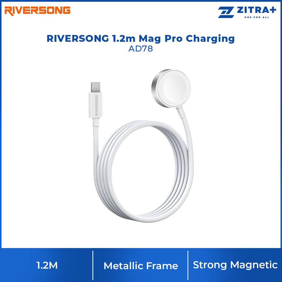 RIVERSONG 1.2m Mag Pro Charging AD78 | 3.5W Fast Charging Type-C | Strong Magnetic | Metallic Frame | Charging with 1 Year Warranty