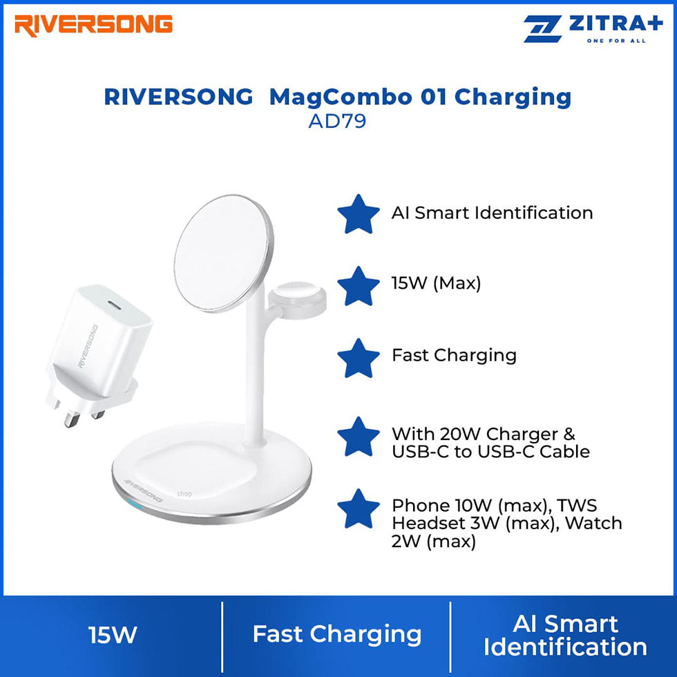 RIVERSONG  MagCombo 01 Charging AD79 | Smart Identification | 15 Max Total Power | Fast Charging | Charging with 1 Year Warranty