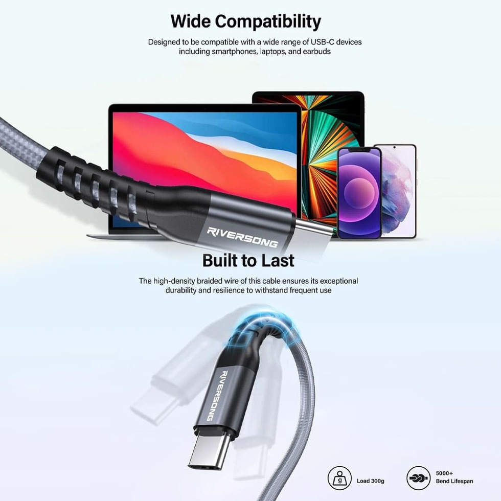 RIVERSONG 1.2m/2m/3m  Hercules C6 100W USB-C to USB-C Fash Charging CT50 | Fast Charging | E-Maker Intelligent | 480Mbps Data Transfer | Charging with 1 Year Warranty