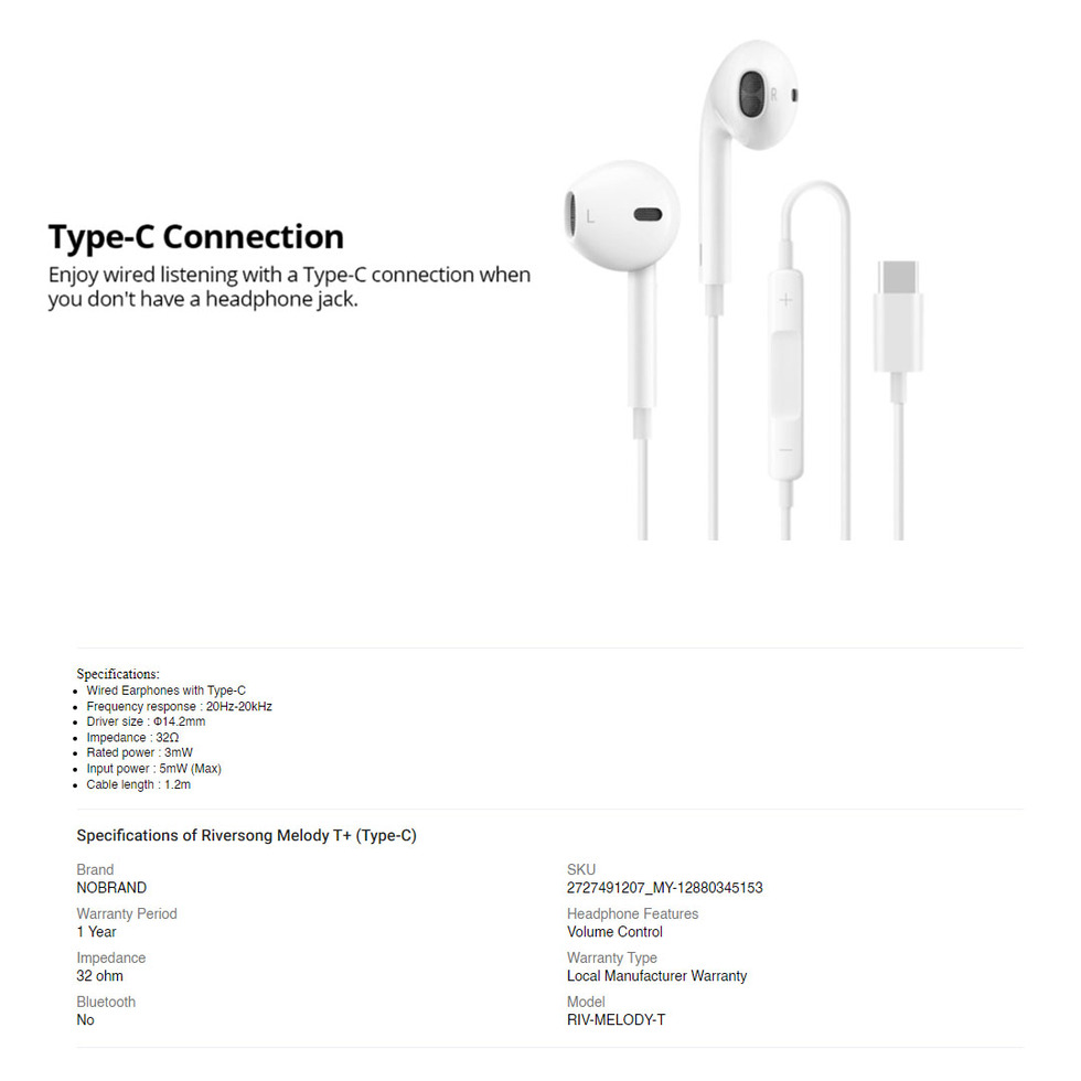 RIVERSONG Melody T+ Earphones | Stereo Sound | Hands Free Calling | Volume Control | Earphones with 1 Year Warranty