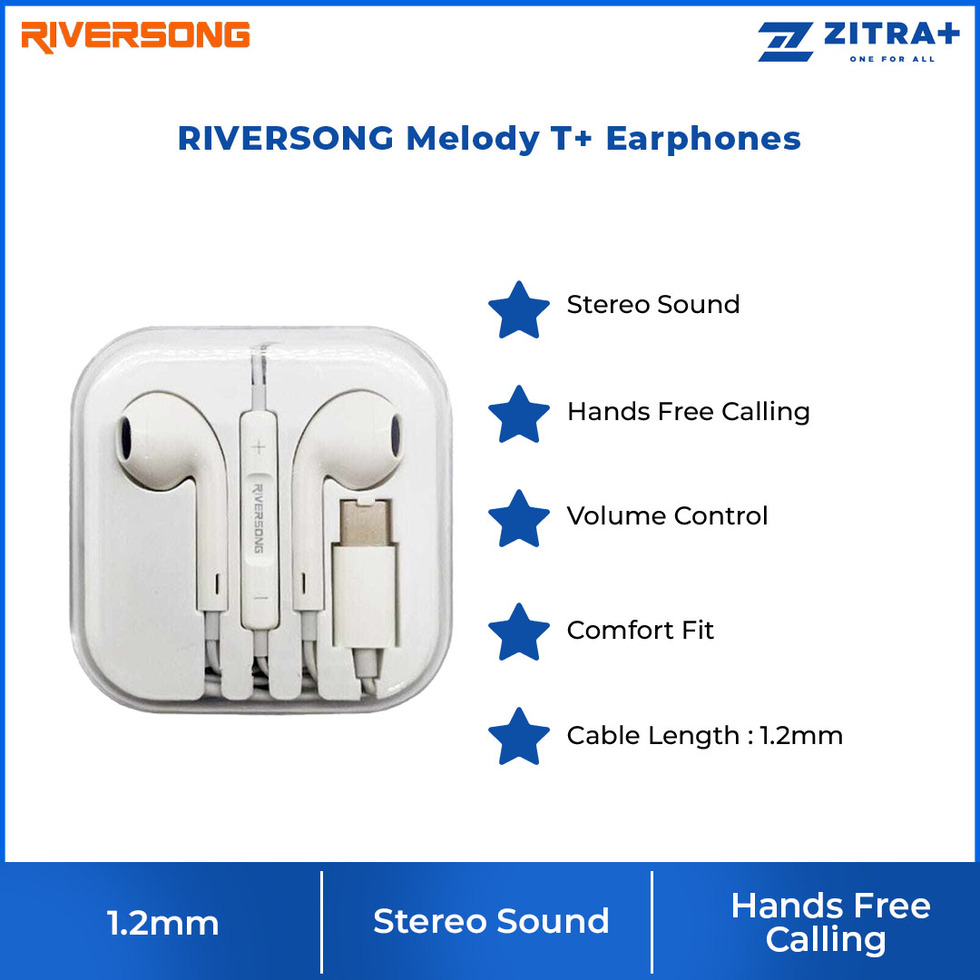RIVERSONG Melody T+ Earphones | Stereo Sound | Hands Free Calling | Volume Control | Earphones with 1 Year Warranty