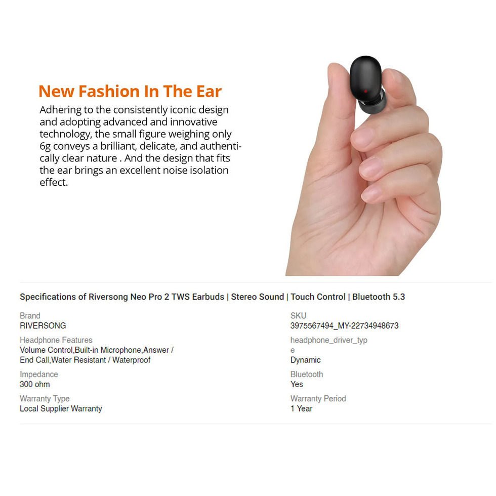 RIVERSONG Neo Pro 2 TWS |  Comfort Wearing | Digital LED Display | Acrylic Lens Design | EarBuds with 1 Year Warranty