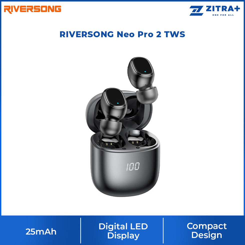 RIVERSONG Neo Pro 2 TWS |  Comfort Wearing | Digital LED Display | Acrylic Lens Design | EarBuds with 1 Year Warranty