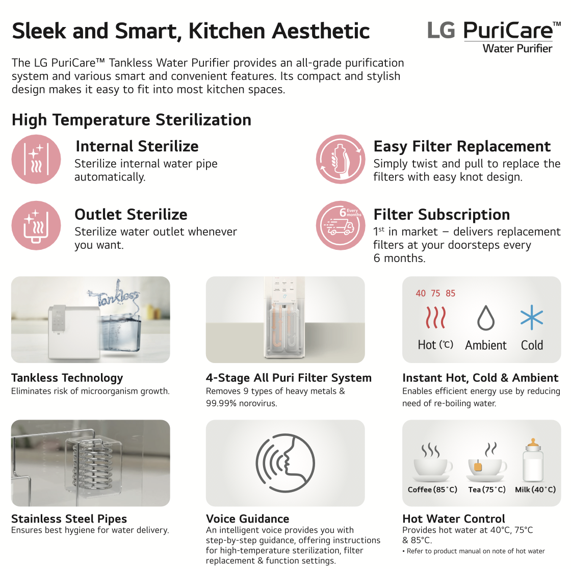 LG PuriCare Objet Collection Water Purifier WD518AN.ABGRLML | Up and Down Auto Moving Tap | Control Button Panel | Water Purifier with  1 Year Warranty