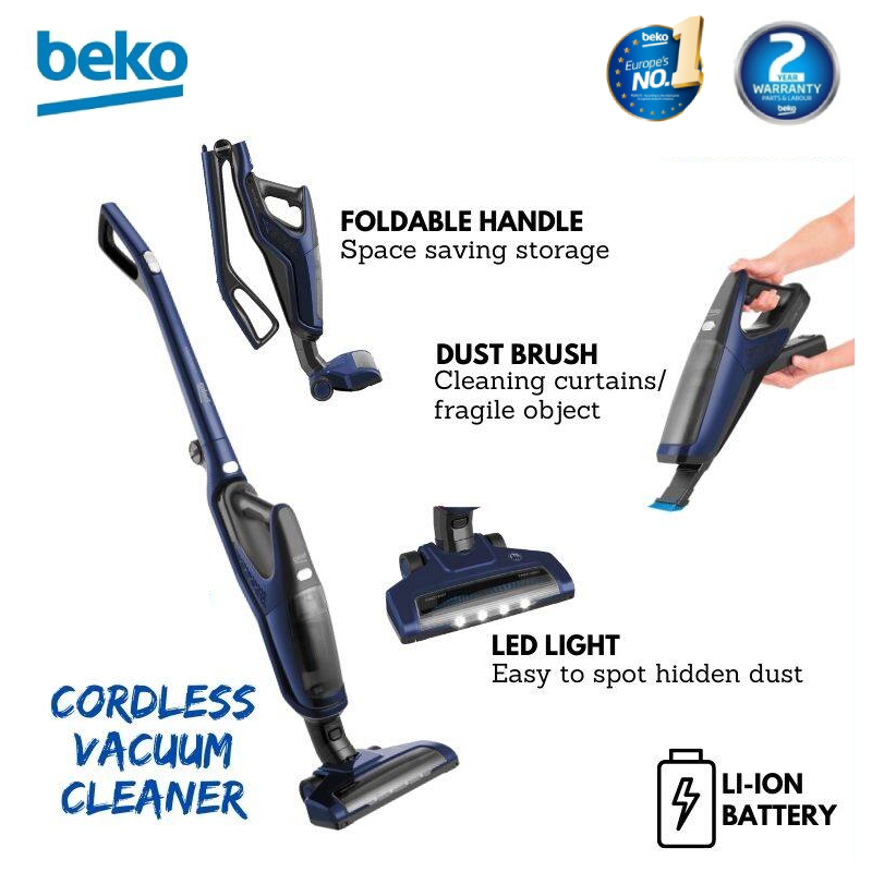 Beko 120W Cordless Vacuum Cleaner VRT 61821 VD | 70min Running Time | 11W Suction Power | Rechargeable Battery | Foldable Handle | Vacuum Cleaner with 2 Years Warranty