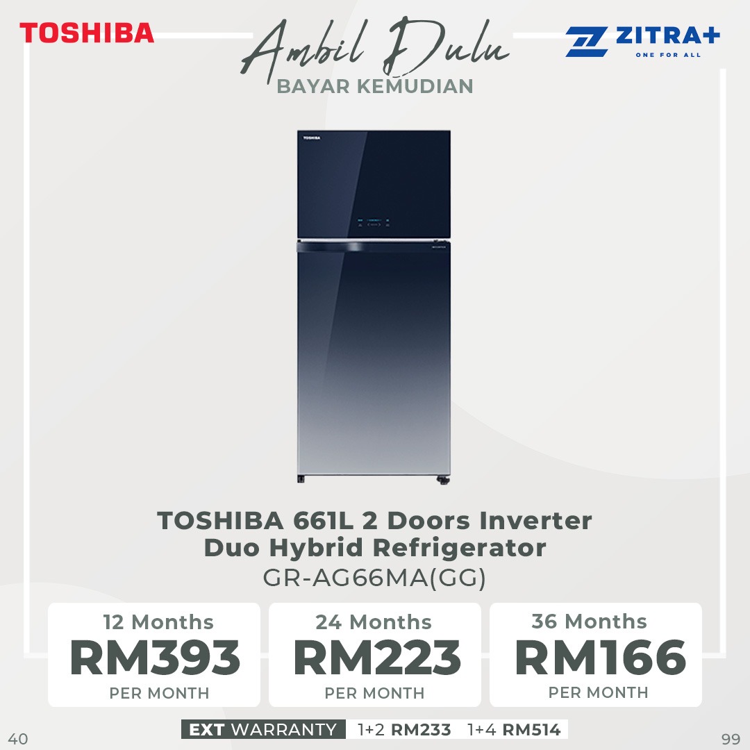TOSHIBA 610L 2 Doors Inverter Duo Hybrid Refrigerator GR-AG58MA(GG) | Energy Saving with Inverter Compressor | Ag+ BIO Deodorizer | LED HYBRID Deodorizer | Auto Ice Maker | ECO Mode | Refrigerator with 1 Year Warranty