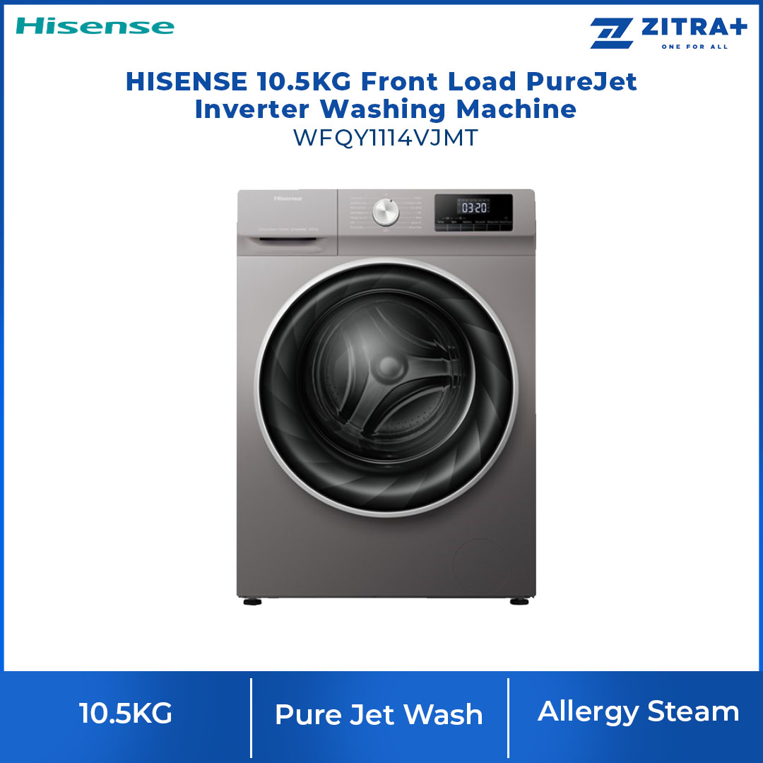 HISENSE 10.5KG Front Load Pure Jet Inverter Washing Machine WFQY1114VJMT | Durable Inverter | Allergy Steam | Drum Clean | Pause & Add | Washing Machine with 2 Years Warranty