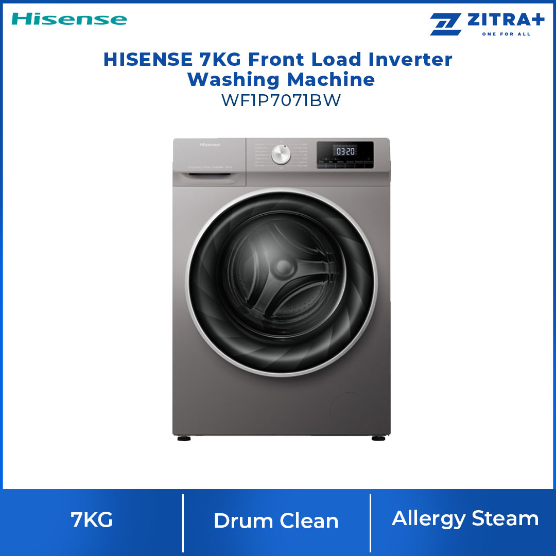 HISENSE 7KG Front Load Inverter Washing Machine WF1P7071BW | Durable Inverter | Allergy Steam | 5-Star Energy Consumption | Drum Clean | Washing Machine with 2 Years Warranty