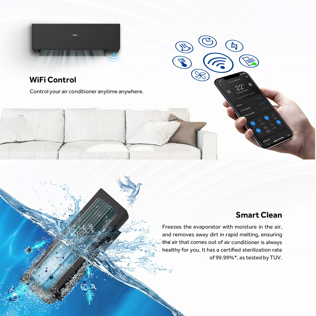 HAIER 1HP / 1.5HP R32 UV Cool Inverter Wall Mount Air Conditioner HSU-10VXA22 / HSU-10VXA22 | UVC Sterilization | WiFi Control | Smart Clean | Air Conditioner with 3 Year Warranty
