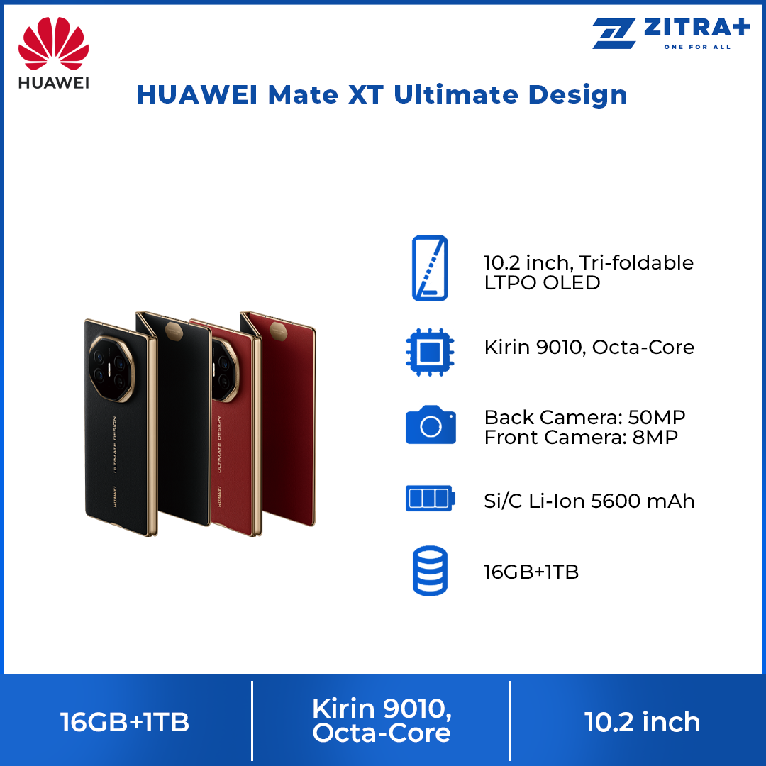 HUAWEI Mate XT Ultimate Design 16GB+1TB | 10.2 inch, Tri-foldable LTPO OLED | 50MP Main Camera | Kirin 9010, Octa-Core | Si/C Li-Ion 5600 mAh