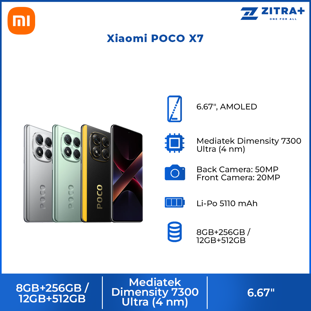 Xiaomi POCO X7 | 6.67 inches, AMOLED | 50MP Main Camera | Mediatek Dimensity 7300 Ultra (4 nm) | Li-Po 5110 mAh