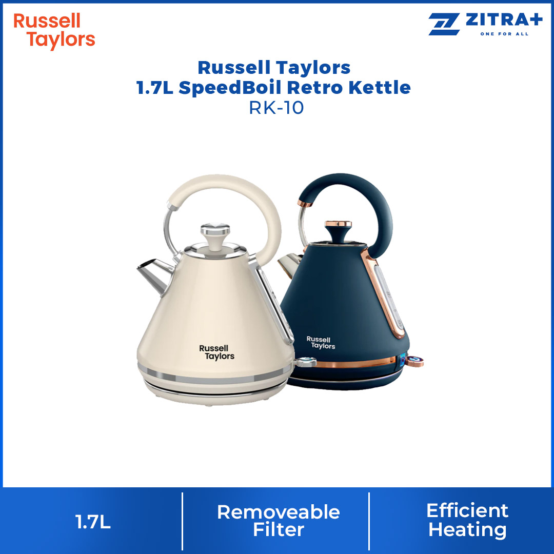 Russell Taylors 1.7L SpeedBoil Retro Kettle RK-10 | Concealed Stainless Steel Heating Element | Boil Dry | Overheat Protection | Kettle with 2 Year Warranty