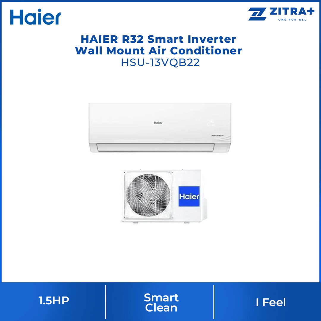 HAIER 1HP/1.5HP/2HP R32 Smart Inverter Wall Mount Air Conditioner HSU-10VQB22/HSU-13VQB22/HSU-19VQB22 | Eco Mode | Energy Saving | Triple Airflow | Smart Clean | Hyper PCB | Air Conditioner with 3 Year Warranty