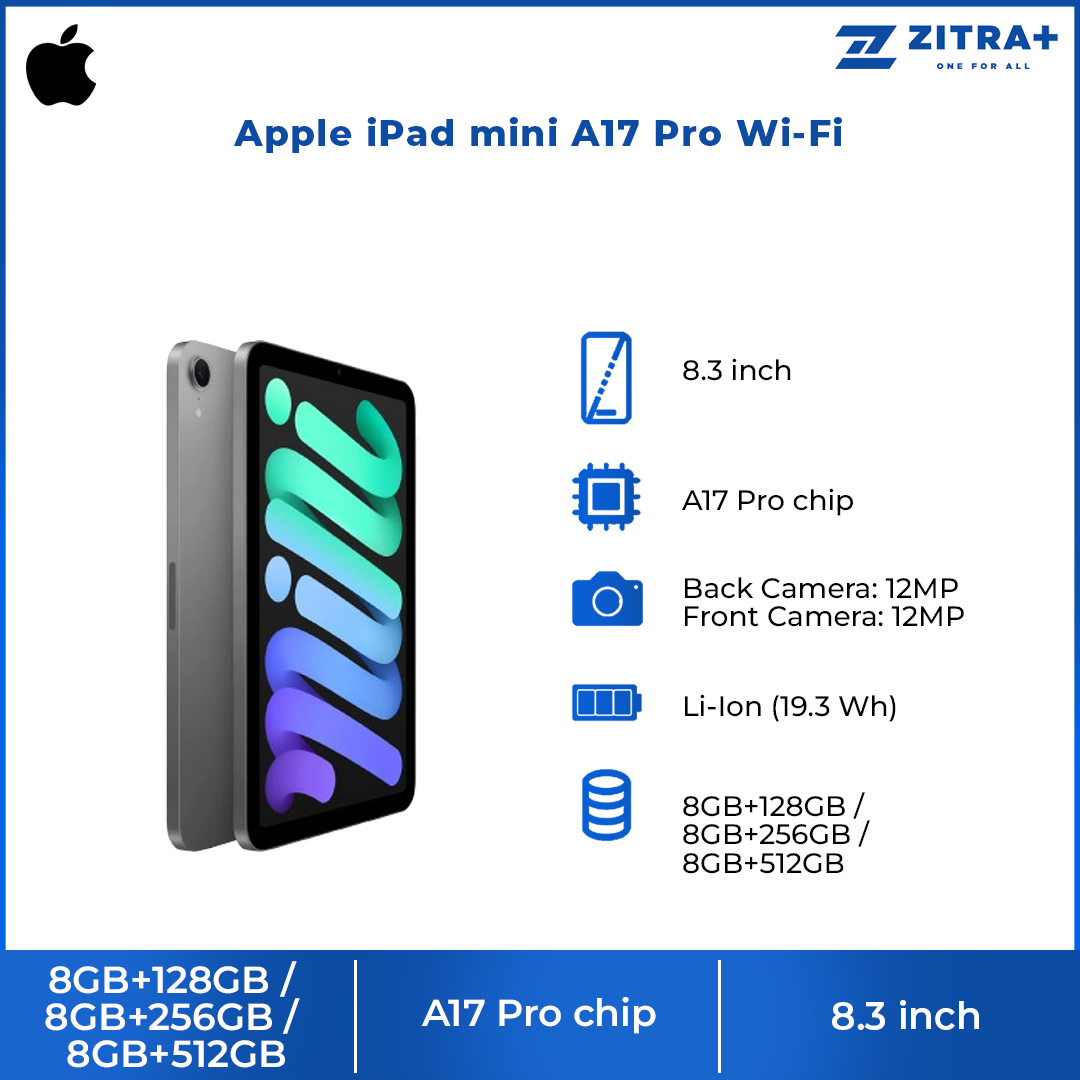 Apple iPad mini A17 Pro Wi-Fi 8GB+128GB / 8GB+256GB / 8GB+512GB |  A17 Pro chip | LED backlit Multi-Touch display with IPS technology | Supports Apple Pencil Pro, Apple Pencil (USB‑C)