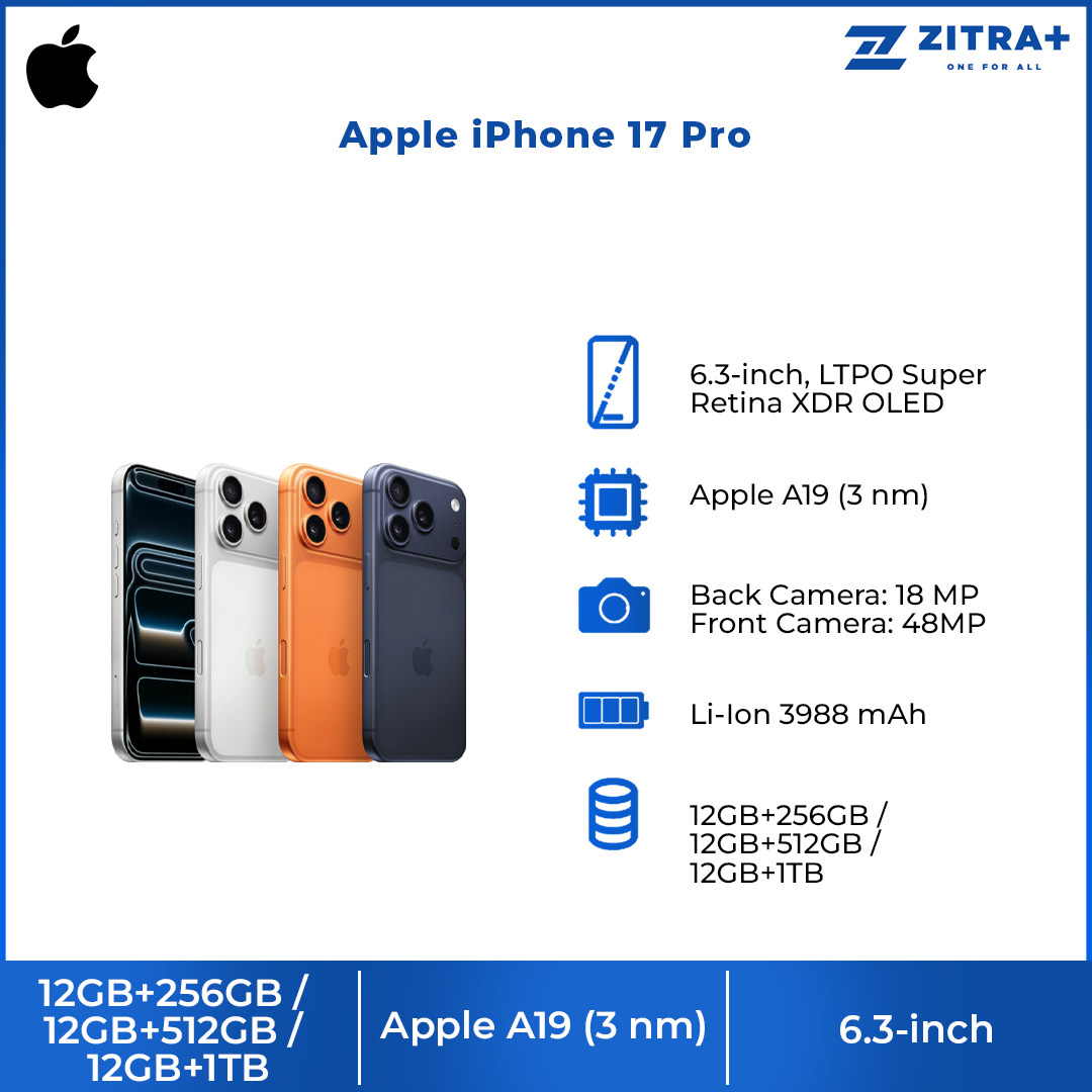 Apple iPhone 17 Pro | Heat-Forged Aluminium Unibody | All 48MP Fusion Rear Cameras | Vapour Cooled |  Ceramic Shield 2 3x More Scratch Resistant
