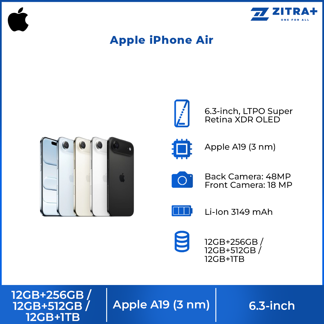 Apple iPhone Air | The Thinnest iPhone Ever | 6.5-inch Display | Durable Ceramic Shield Front and Back | 48MP Fusion Camera System and Center Stage Front Camera