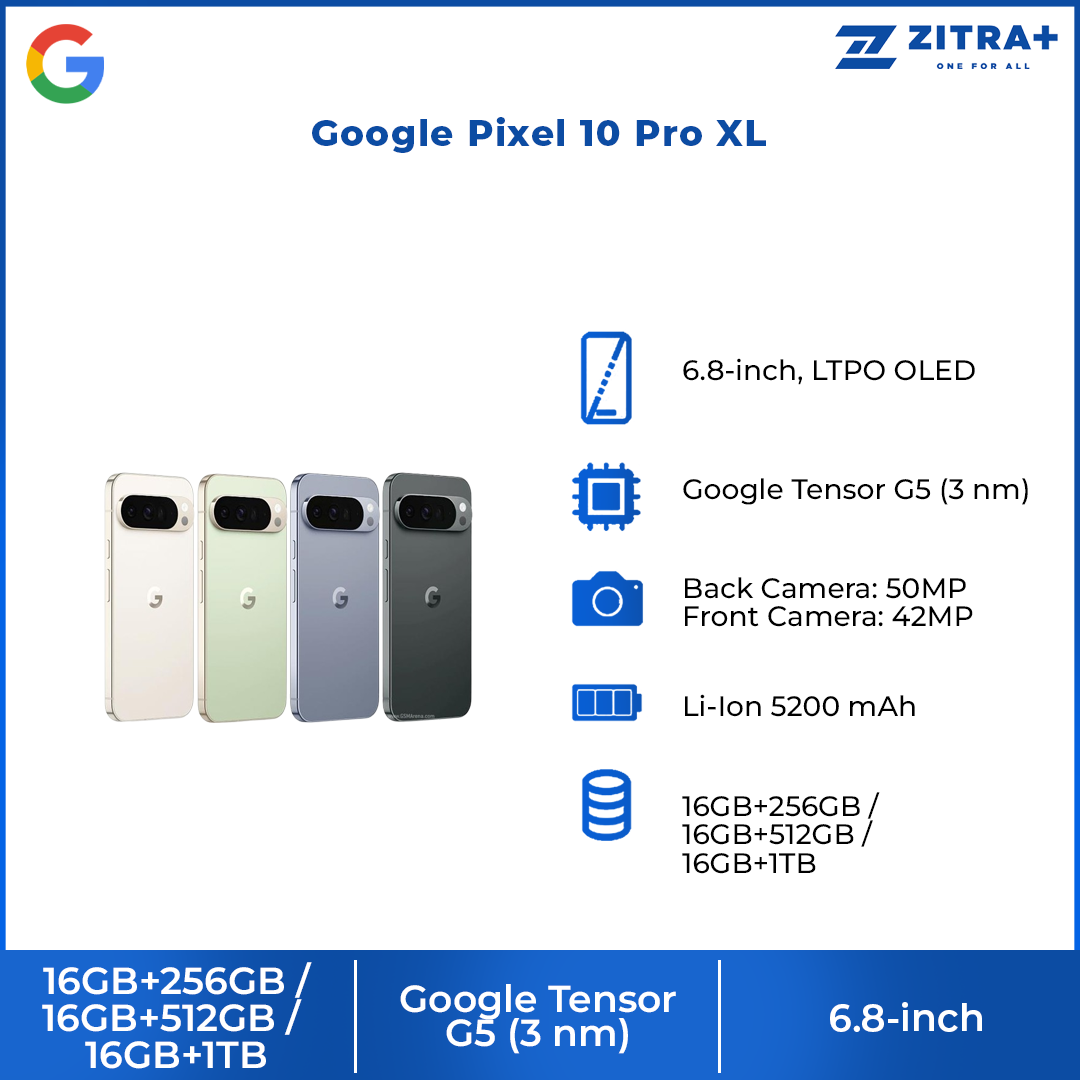 Google Pixel 10 Pro XL | Google Tensor G5 (3 nm) | Fast Charging 45W | Battery 5200mAH | 6.8-inch LTPO OLED Display | 100x Pro Res Zoom