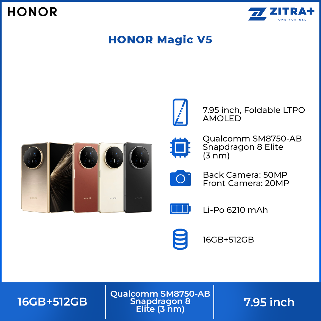 HONOR Magic V5 | 5,820mAh Silicon-Carbon Battery | AI-Powered Features | Falcon Camera System | Snapdragon 8 Elite