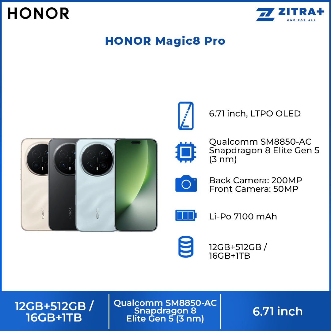 HONOR Magic8 Pro | Snapdragon® 8 Elite Gen 5 | 200MP Ultra Night Telephoto | 100W Honor Wired SuperCharge | IP68, IP69 & IP69K11