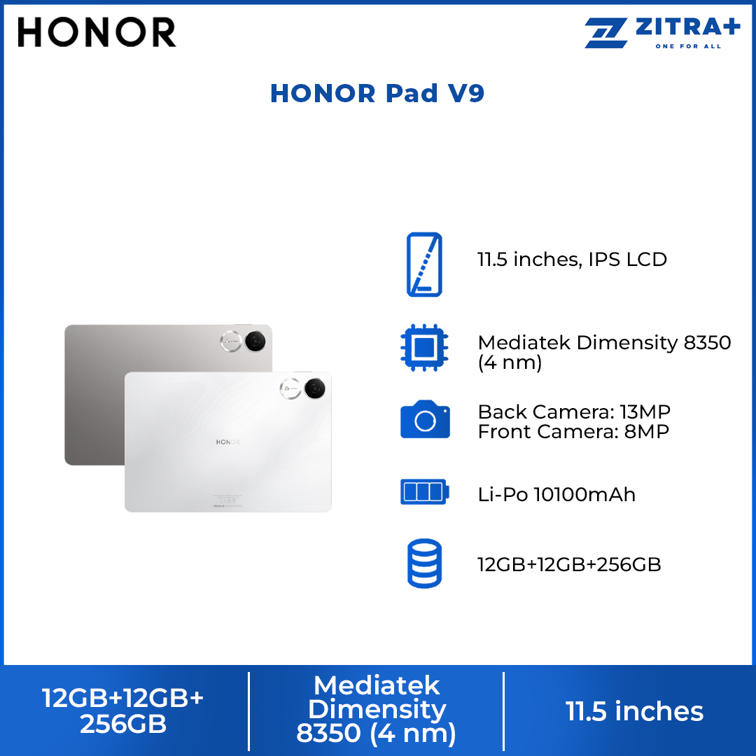 HONOR Pad V9 12GB+12GB+256GB | 11.5 inches | 13MP Camera | Mediatek Dimensity 8350 (4 nm) | Li-Po 10100mAh