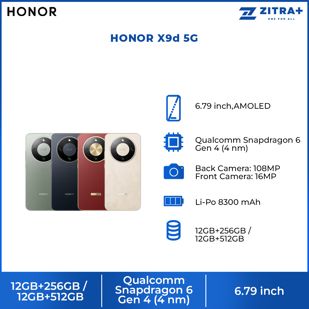 HONOR X9d 5G | IP69K  Water-Resistant | Li-Po 8300 mAh,Fast charging 66W | Strongest  Drop-resistant | Qualcomm Snapdragon 6 Gen 4 (4 nm)