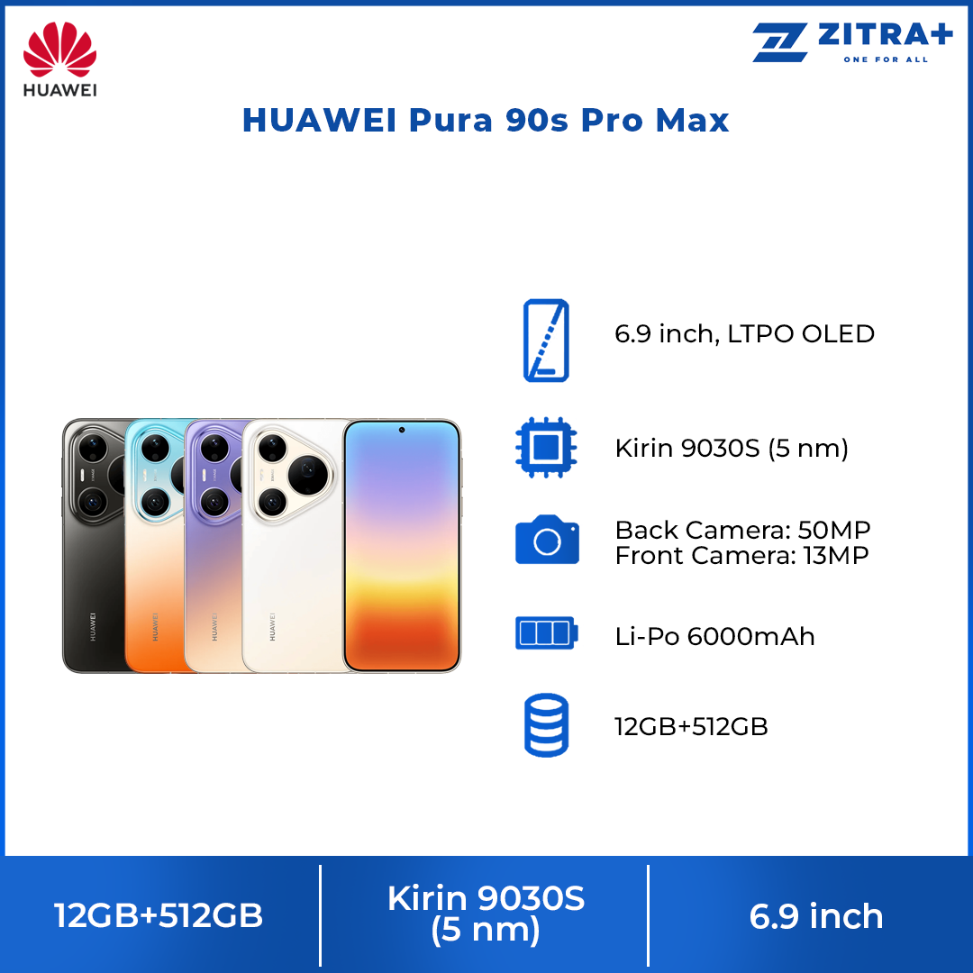 HUAWEI Pura 90s Pro Max 12GB+512GB | 6.9 inch | 50MP Rear Camera | Kirin 9030S (5 nm) | Dual SIM | Li-Po 6000mAh, 100W Fast charging