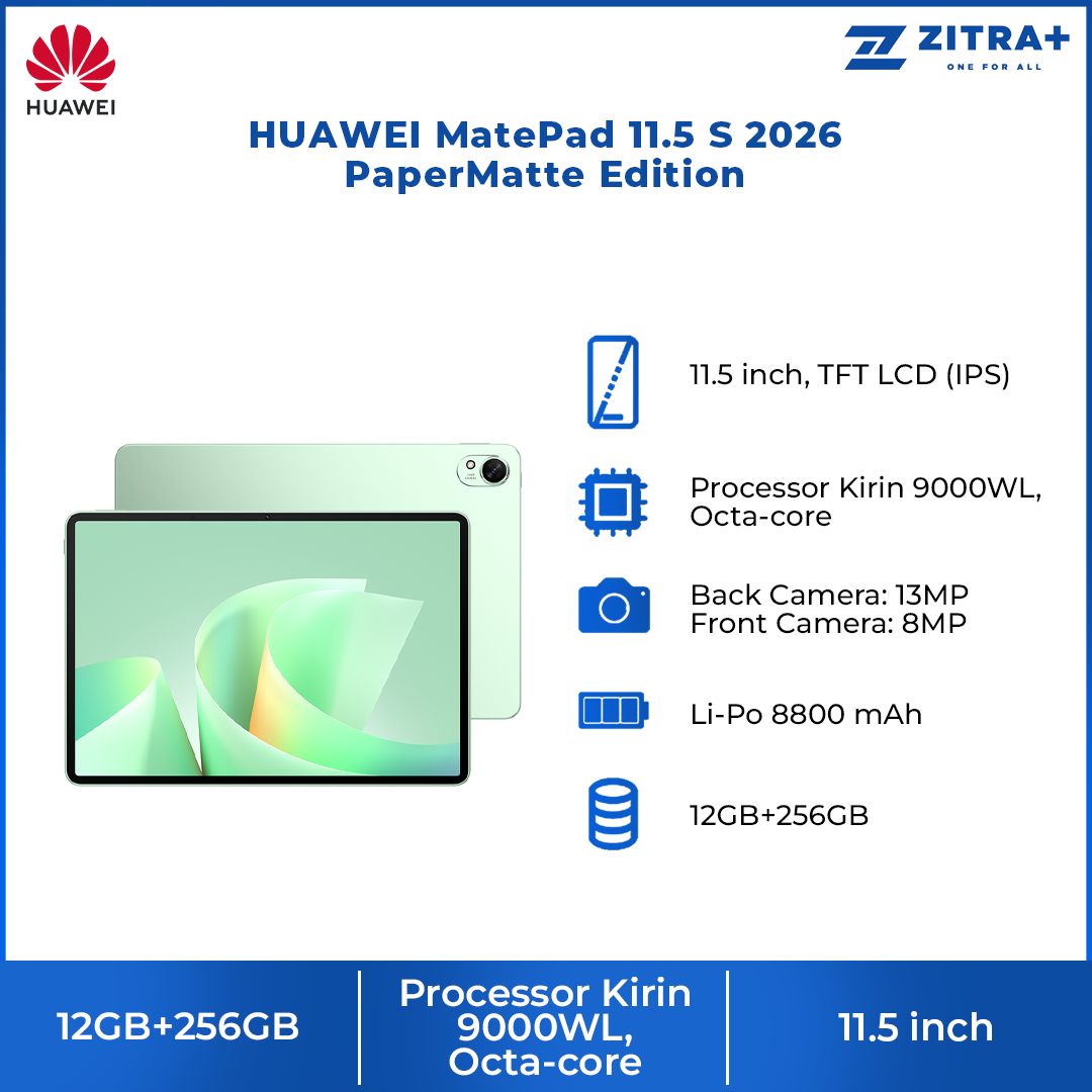 HUAWEI MatePad 11.5 S 2026 PaperMatte Edition 12GB+256GB | Processor Kirin 9000WL, Octa-core | 11.5 inch, TFT LCD (IPS), up to 144 Hz | 8800 mAh