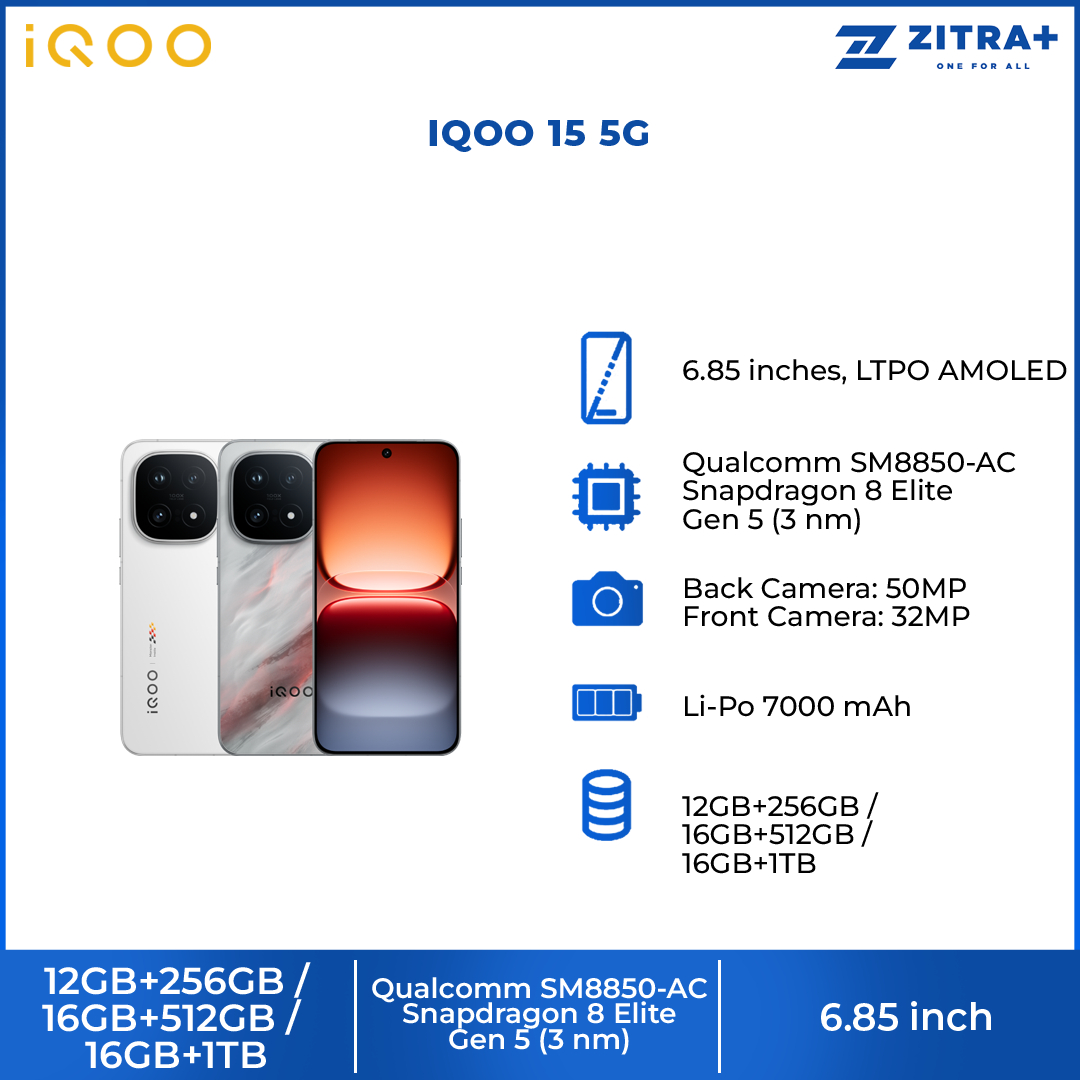 IQOO 15 5G | Snapdragon 8 Elite Gen 5 | Ultra-Large 8K VC Cooling System | 7000mAh Silicon Anode Battery | 100W FlashCharge