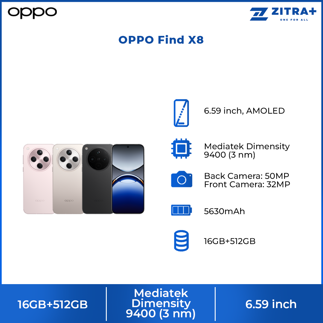 OPPO Find X8 16GB+512GB |  Fast charging 80W | Mediatek Dimensity 9400 | AI Photo Remaster