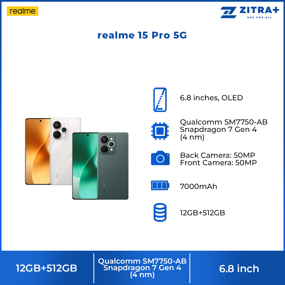 realme 15 Pro 5G 12GB+512GB | Snapdragon® 7 Gen 4 | 144Hz HyperGlow 4D Curve+ Display | 7000mAh Titan Battery