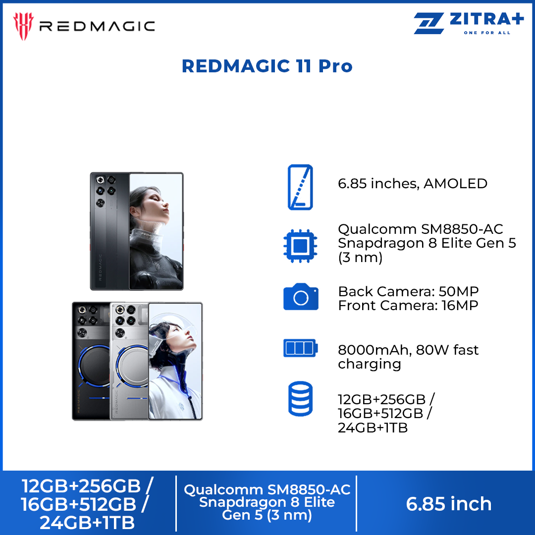 REDMAGIC 11 Pro | Snapdragon 8 Elite Gen 5 | AMOLED Display 144Hz Refresh Rate | 7500mAh Battery | 80W Fast Charging