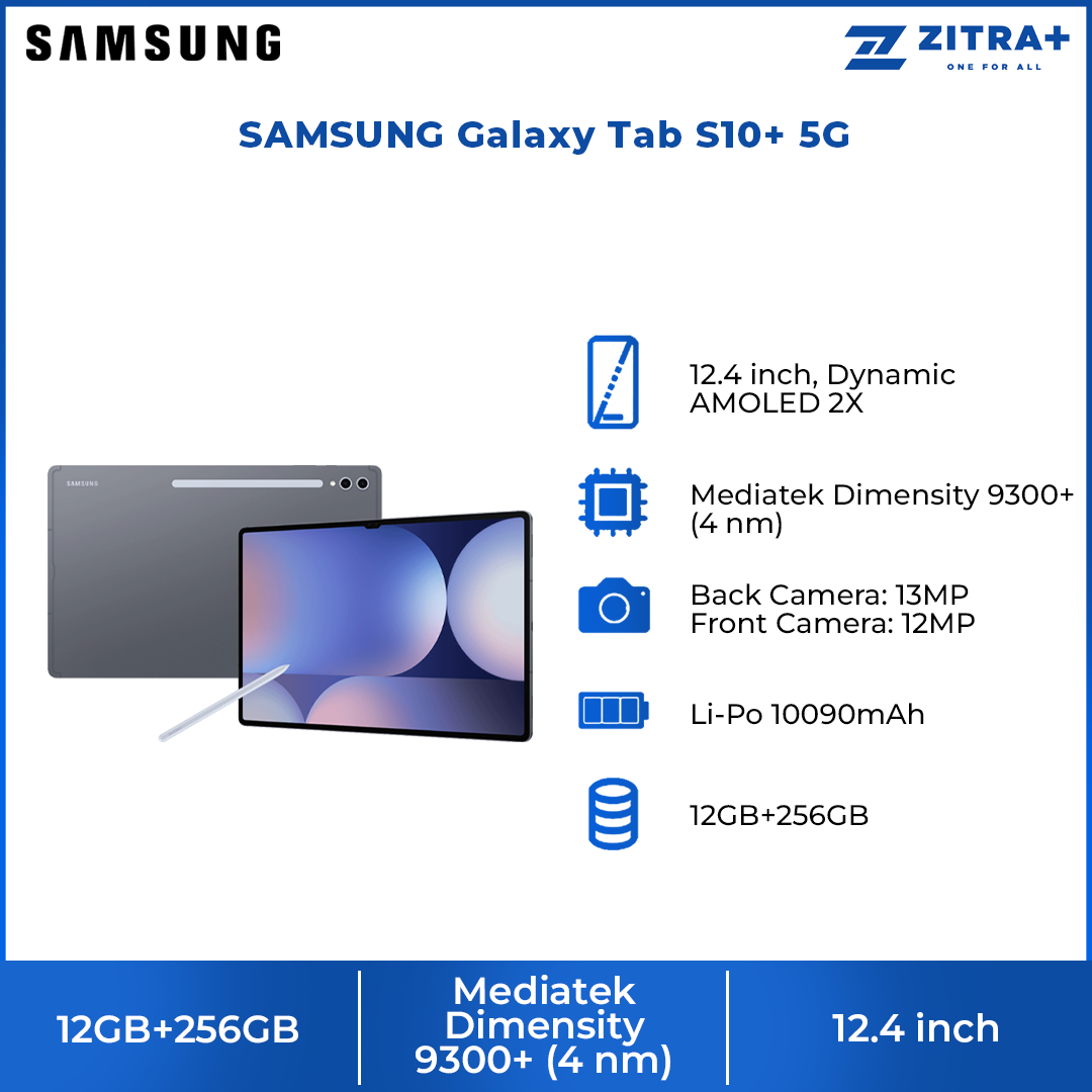 SAMSUNG Galaxy Tab S10+ 5G | Dynamic AMOLED 2X | Mediatek Dimensity 9300+ | 10090 mAh Battery