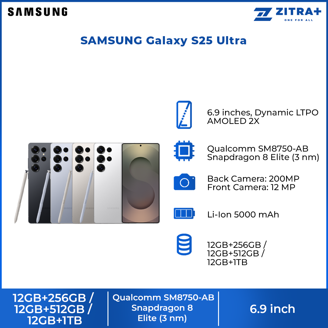 SAMSUNG Galaxy S25 Ultra | Qualcomm SM8750-AB Snapdragon 8 Elite |  Galaxy AI | 200 MP Camera | 5000 mAh Battery