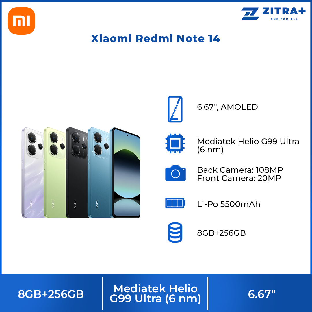 Xiaomi Redmi Note 14 | MediaTek Helio G99-Ultra | 120Hz Eye-Care Display | 108MP AI Camera System