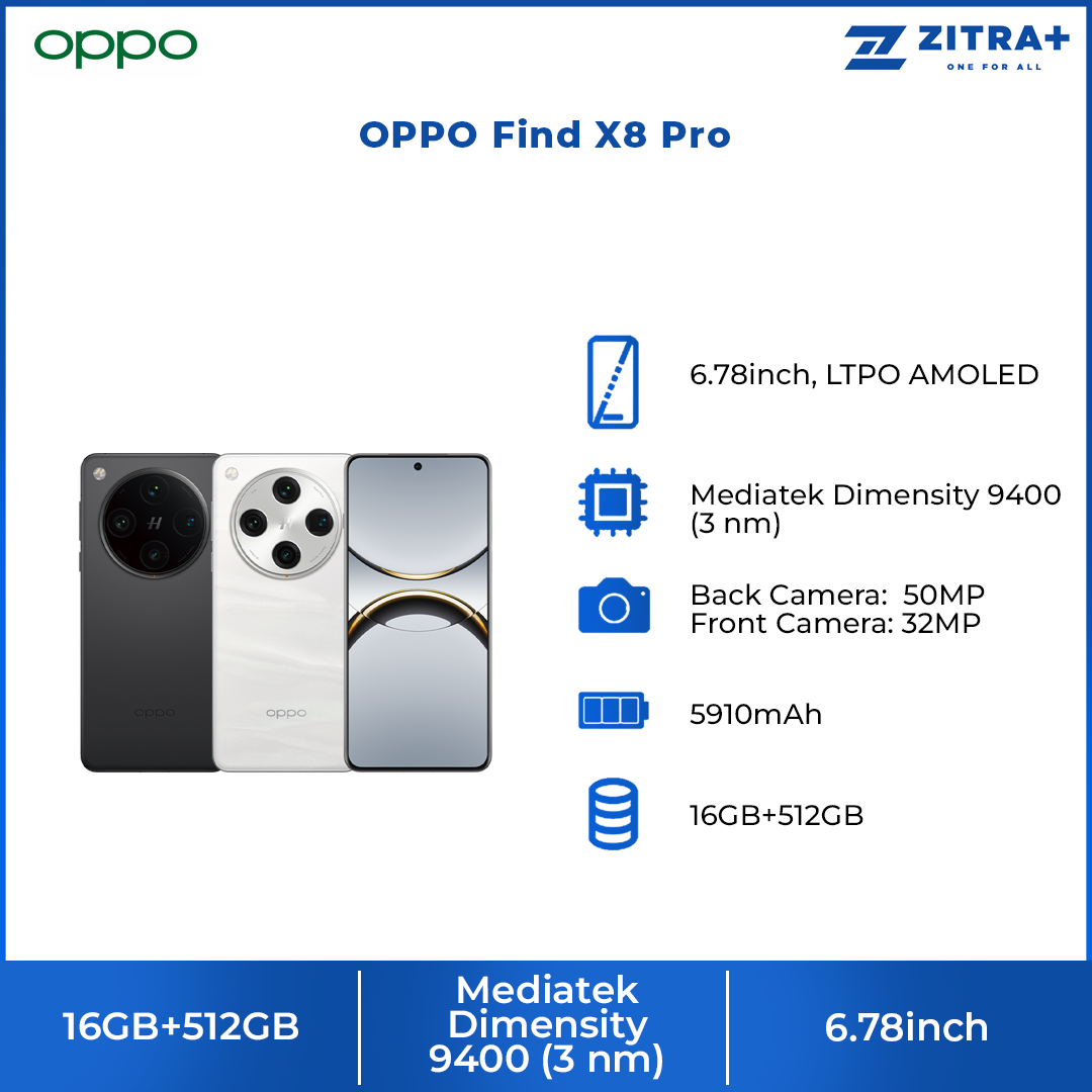 OPPO Find X8 Pro 16GB+512GB | Al Telescope Zoom | Hasselblad Portrait | Al Photo Remaster | 5910mAh Large Battery