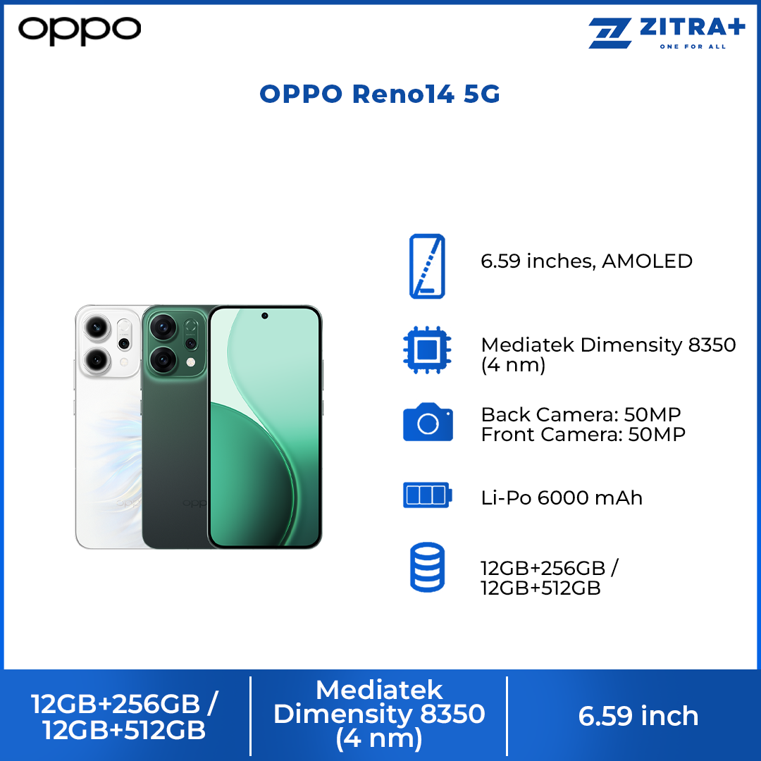 OPPO Reno14 5G | 50MP 3.5x Telephoto Camera | Multi-Focal-Length 4K 60fps HDR Video | 6000mAh Battery | 80W Flash Charge