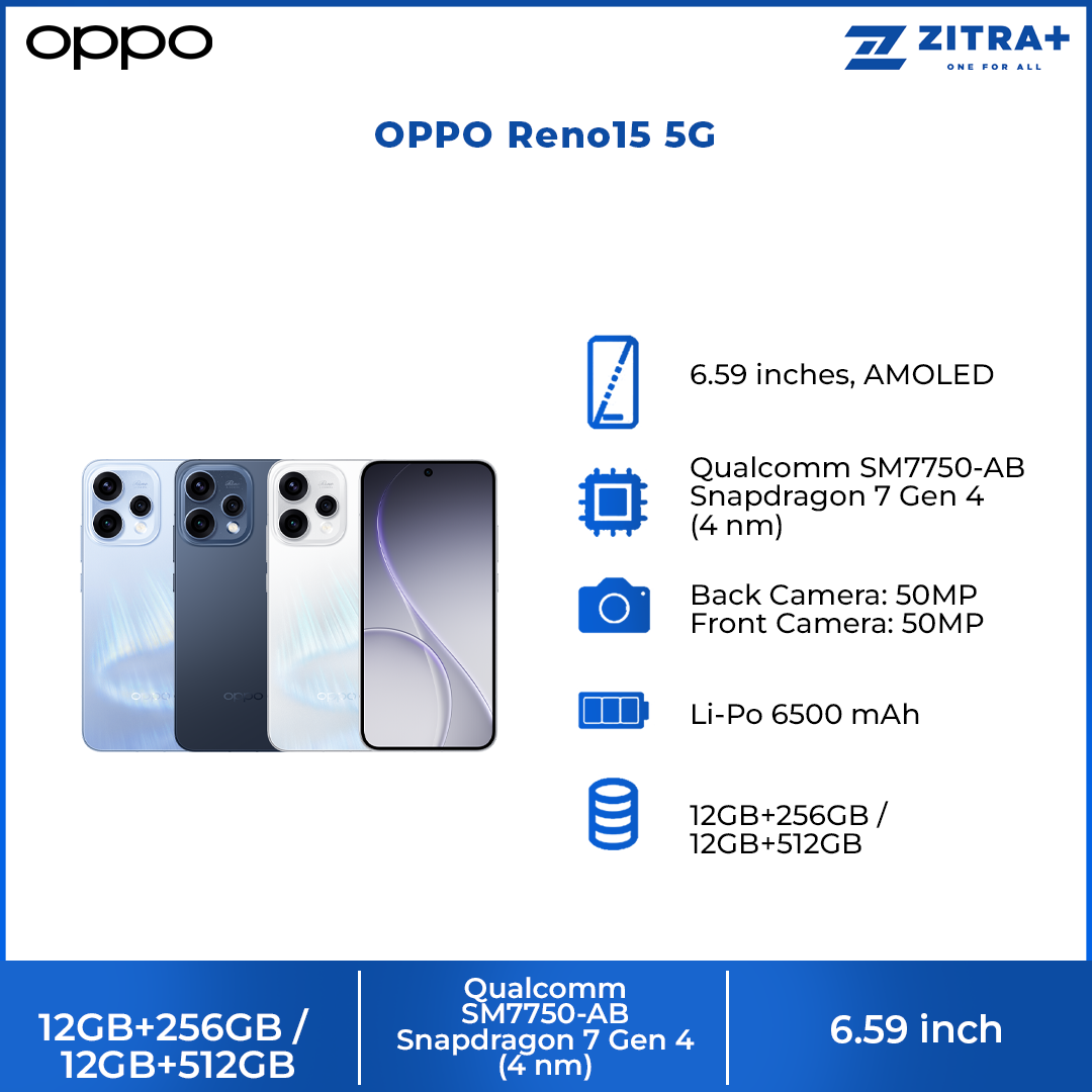 OPPO Reno15 5G | 80W SUPERVOOC™ Flash Charge | 3.5x Telephoto Vibe Portrait | AI Motion Photo Popout | 50MP Ultra Wide Selfie Camera