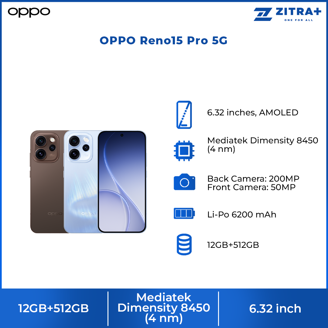 OPPO Reno15 Pro 5G | 200MP Ultra-Clear Main Camera | 80W SUPERVOOC™ Flash Charge | MediaTek Dimensity 8450 Platform