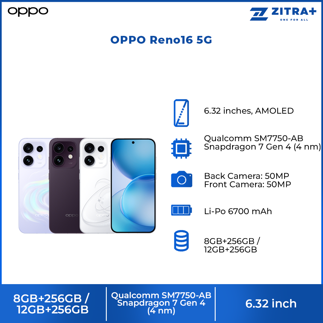 OPPO Reno16 5G 8GB+256GB / 12GB+256GB | 50MP Ultra Wide Selfie Camera | AI Remix Collage | Smart & Smooth ColorOS 16