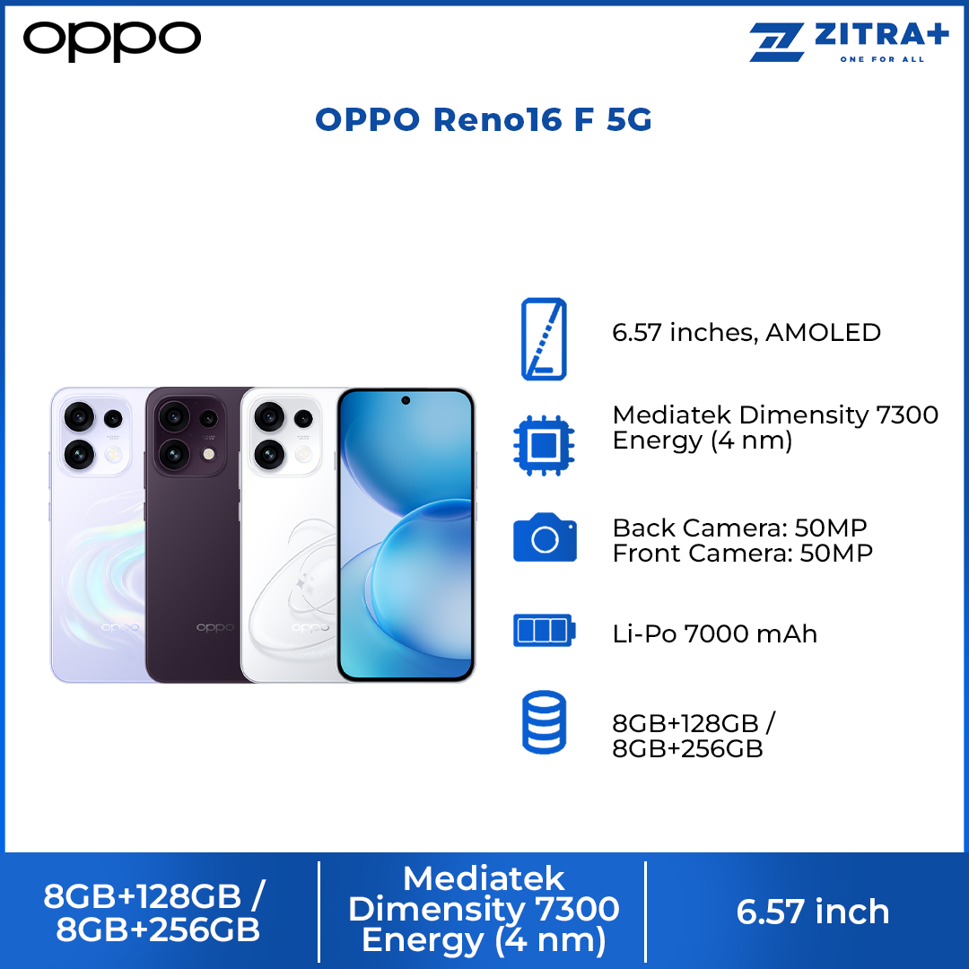 OPPO Reno16 F 5G 8GB+128GB / 8GB+256GB | 50MP Ultra Wide Selfie Camera | AI Remix Collage | Smart & Smooth ColorOS 16