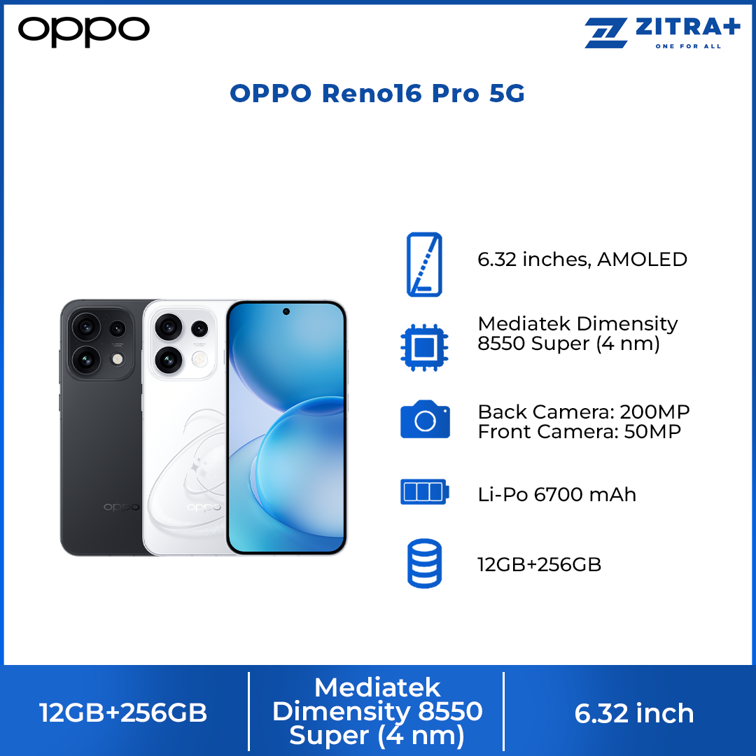 OPPO Reno16 Pro 5G 12GB+256GB | 4K Front Ultra Wide Portrait Video | 50MP Ultra Wide Selfie Camera | Smart & Smooth ColorOS 16