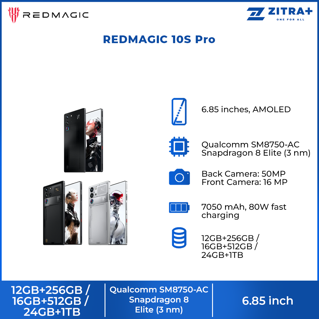 REDMAGIC 10S Pro | Qualcomm Snapdragon 8 Elite | 7,050 mAh Battery Capacity | 80W Fast Charging | 10-layer ICE-X Cooling System